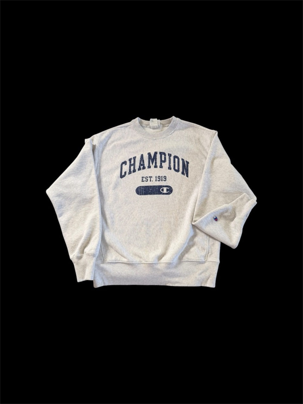 Champion Light Gray Crewneck Sweatshirt with Navy Logo